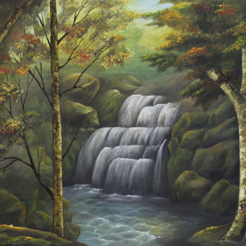 Peinture intitulée "cascade" par Hamza Rhani, Œuvre d'art originale, Huile