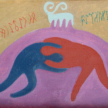 Painting titled "Борьба" by Khamza Sharipov, Original Artwork, Oil