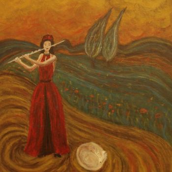 Painting titled "Woman with a Flute" by Hana Agić, Original Artwork, Acrylic