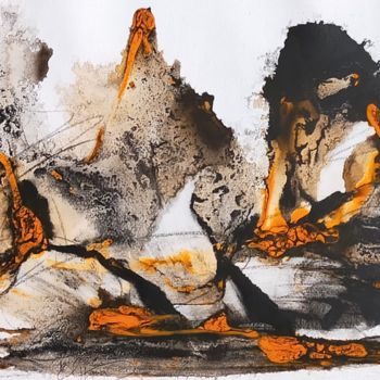Painting titled "Le noir et l'orange" by Hanae Eloudghyry, Original Artwork, Acrylic