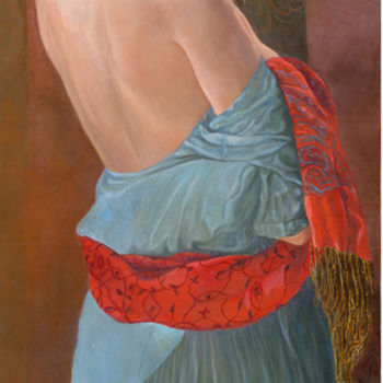 Картина под названием "Women in Blue Dress" - Hanan Milner, Подлинное произведение искусства, Масло