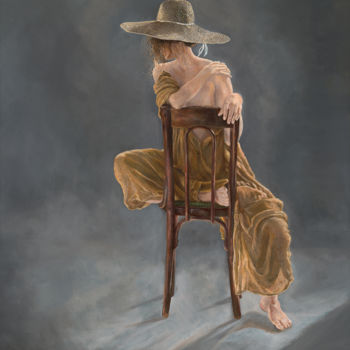 Painting titled "Woman with a Hat" by Hanan Milner, Original Artwork, Oil