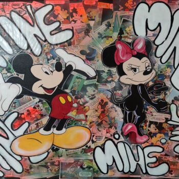 Painting titled "Mickey Mine Minie" by Handfabdream, Original Artwork, Acrylic Mounted on Wood Stretcher frame