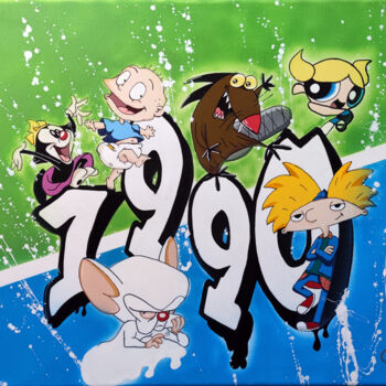 Painting titled "1990" by Handfabdream, Original Artwork, Acrylic Mounted on Wood Stretcher frame