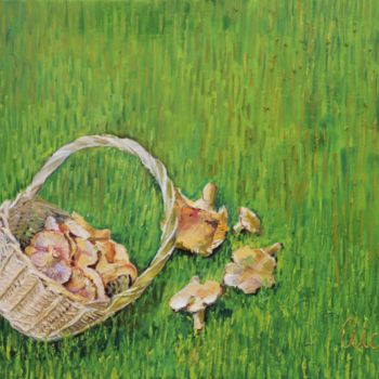 Картина под названием "Корзинка с грибами" - Аида Ханемайер, Подлинное произведение искусства, Масло