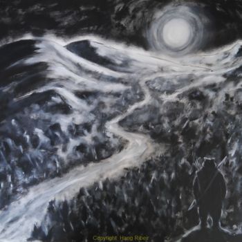 Painting titled "La lune sur la rivi…" by Hang Ribeir, Original Artwork, Acrylic
