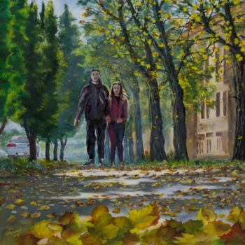 Painting titled "Autumn love" by Štefan Hangácsi, Original Artwork, Oil