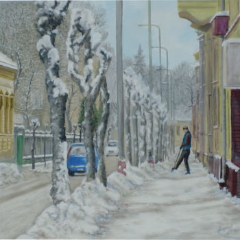 Painting titled "Winter suprise" by Štefan Hangácsi, Original Artwork, Oil