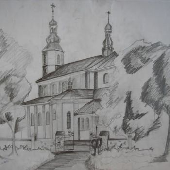 Dibujo titulada "Church in Golonog" por Grzywacz, Obra de arte original
