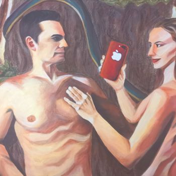 Pintura intitulada "ADAM AND EVE NOWADA…" por Hanna Borowska, Obras de arte originais, Acrílico Montado em Armação em madeira