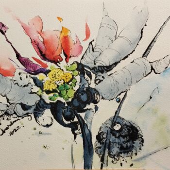 Desenho intitulada "Chameleon flower 2" por Hanna Chervonna, Obras de arte originais, Aquarela