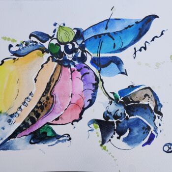 Tekening getiteld "Chameleon flower 1" door Hanna Chervonna, Origineel Kunstwerk, Aquarel