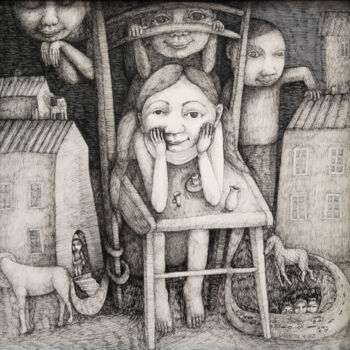 图画 标题为“La chaise haute” 由Hanna Chroboczek, 原创艺术品, 墨