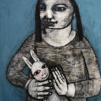 Painting titled "La fille au doudou…" by Hanna Chroboczek, Original Artwork, Acrylic Mounted on Wood Stretcher frame