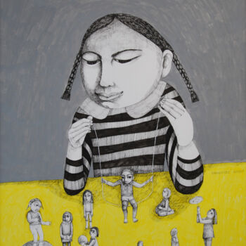 Pintura titulada "Fillette et petits…" por Hanna Chroboczek, Obra de arte original, Tinta