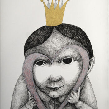 Dessin intitulée "Enfant couronné et…" par Hanna Chroboczek, Œuvre d'art originale, Encre