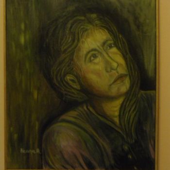 Painting titled "Yellow girl with te…" by Hanna Cząstkiewicz, Original Artwork