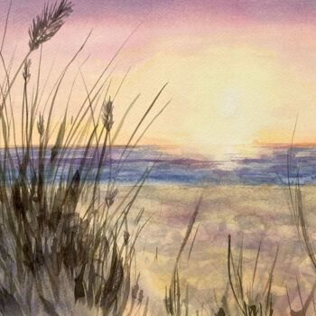 Schilderij getiteld "Colorful Sunset" door Hanna Kopylova, Origineel Kunstwerk, Aquarel