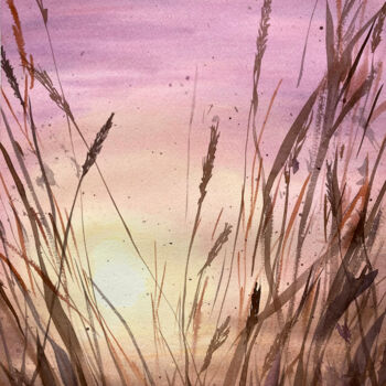 "Sunset in the Field" başlıklı Tablo Hanna Kopylova tarafından, Orijinal sanat, Suluboya