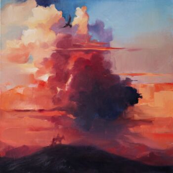 Malerei mit dem Titel "Sunset and the Rider" von Hanna Melekhavets, Original-Kunstwerk, Öl Auf Keilrahmen aus Holz montiert