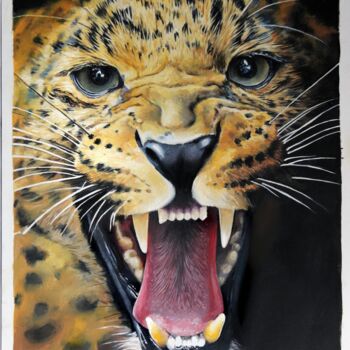 Картина под названием "Leopard" - Hanna Melekhavets, Подлинное произведение искусства, Масло
