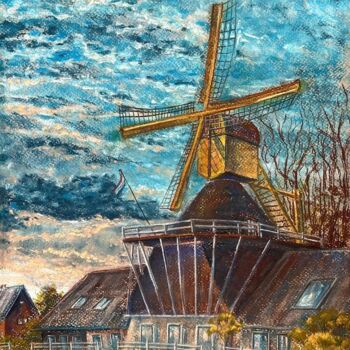 Dibujo titulada "Mill in the Country…" por Hanna Potapenko, Obra de arte original, Pastel