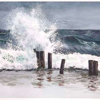 Painting titled "Wave" by Hanna Samoilenko, Original Artwork, Watercolor
