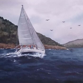 Malarstwo zatytułowany „Yacht trip” autorstwa Hanna Samoilenko, Oryginalna praca, Akwarela