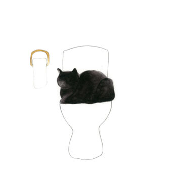 "Cat on Toilet" başlıklı Tablo Hannah Crouch tarafından, Orijinal sanat, Suluboya