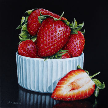 Painting titled "A bowl of Strawberr…" by Hanna Kaciniel, Original Artwork, Oil