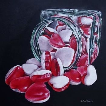 Schilderij getiteld "Jar of Hearts" door Hanna Kaciniel, Origineel Kunstwerk, Olie
