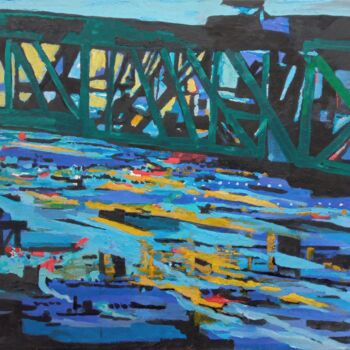 Painting titled "Bridge down by the…" by Hannes Hofstetter, Original Artwork, Oil Mounted on Wood Panel