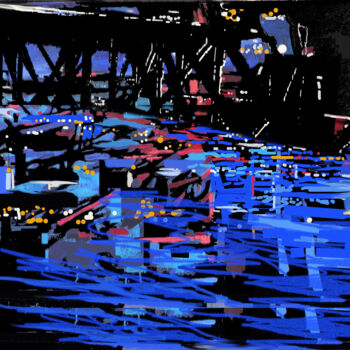 Digitale Kunst mit dem Titel "Bridge over Neon Ci…" von Hannes Hofstetter, Original-Kunstwerk, Digitale Malerei