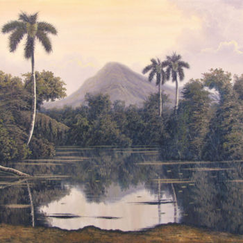 Painting titled "Atardecer en la cie…" by Hanoi Martinez León, Original Artwork, Oil