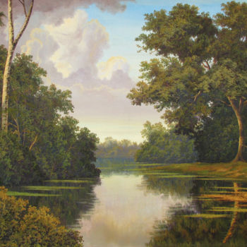 Malerei mit dem Titel "Tarde en el bosque" von Hanoi Martinez León, Original-Kunstwerk, Öl