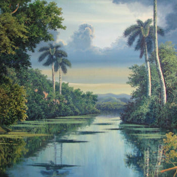 Painting titled "Amanecer gris" by Hanoi Martinez León, Original Artwork, Oil