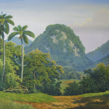 Painting titled "Amanecer en el valle" by Hanoi Martinez León, Original Artwork, Oil