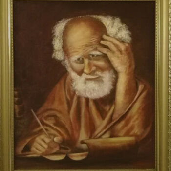 Painting titled "Meditation apotre L…" by Hans Dutch Artist, Original Artwork, Oil Mounted on Wood Stretcher frame