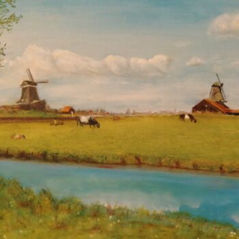Painting titled "Zaanse, schans" by Hans Dutch Artist, Original Artwork, Oil