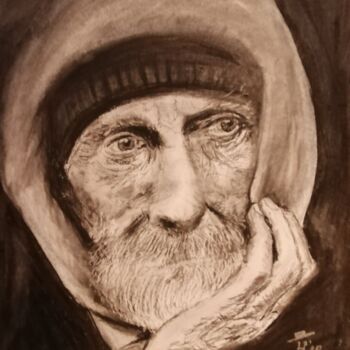 Desenho intitulada "Old man reflecting" por Hans Dutch Artist, Obras de arte originais, Carvão
