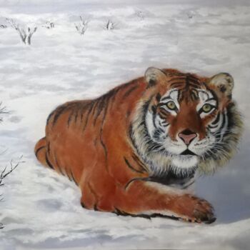 Картина под названием "Seberian tiger in s…" - Hans Dutch Artist, Подлинное произведение искусства, Масло