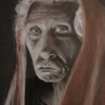 Drawing titled "Old woman" by Hans Dutch Artist, Original Artwork, Pastel