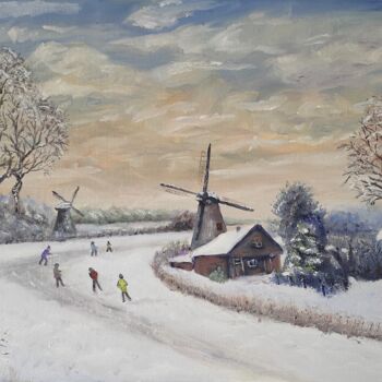 Painting titled "Hiver en Pays-Bas" by Hans Dutch Artist, Original Artwork, Oil