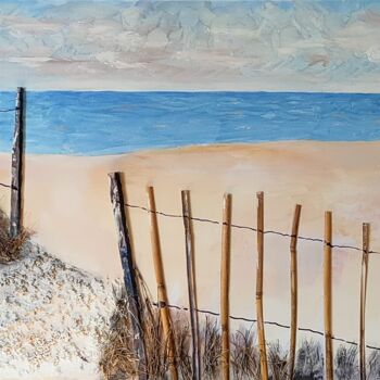 Painting titled "Sea  and dunes" by Hans Dutch Artist, Original Artwork, Acrylic Mounted on Wood Stretcher frame