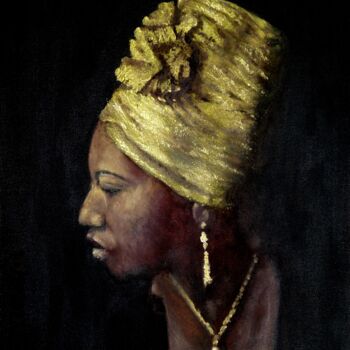 Painting titled "African lady Nigeria" by Hans Dutch Artist, Original Artwork, Oil