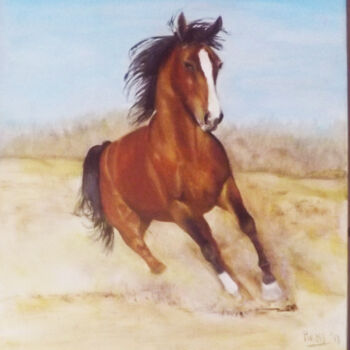 Painting titled "Horse running" by Hans Dutch Artist, Original Artwork, Oil