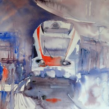 Schilderij getiteld "S-Bahn" door Hans-Peter Amherd, Origineel Kunstwerk, Aquarel