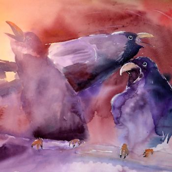 Painting titled "Raven" by Hans-Peter Amherd, Original Artwork, Watercolor