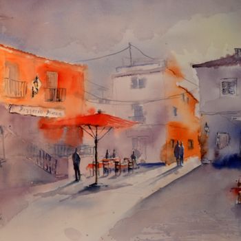 Malerei mit dem Titel "Plaza" von Hans-Peter Amherd, Original-Kunstwerk, Aquarell