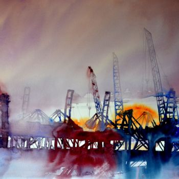 Картина под названием "Harbour" - Hans-Peter Amherd, Подлинное произведение искусства, Акварель